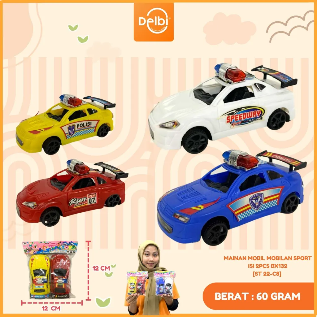 MAINAN MOBIL MOBILAN SPORT ISI 2PCS PLASTIK PP BX132