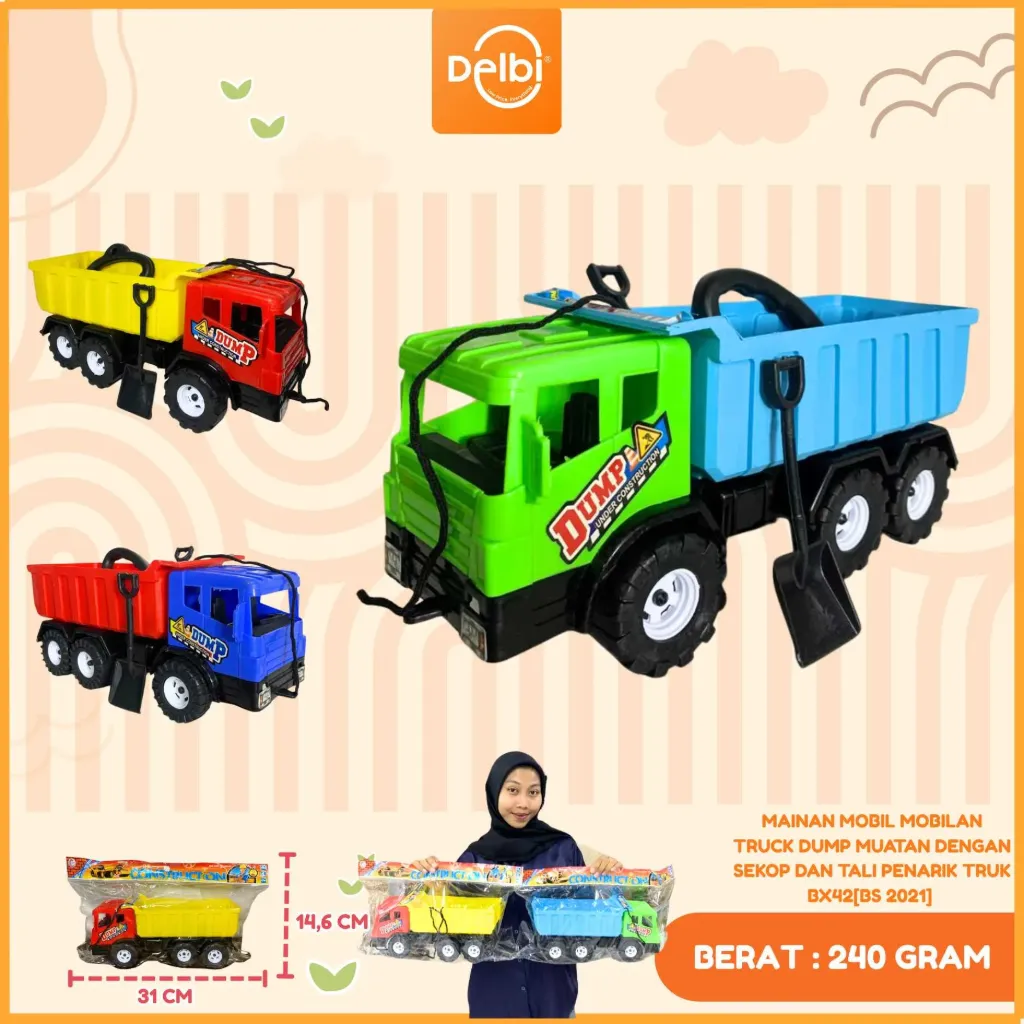 MAINAN MOBIL MOBILAN TRUCK DUMP MUATAN DENGAN SEKOP DAN TALI PENARIK TRUK BX42