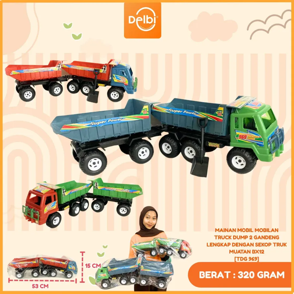 [TDG 969] MAINAN MOBIL MOBILAN TRUCK DUMP 2 GANDENG LENGKAP DENGAN SEKOP TRUK MUATAN PLASTIK PP BX12