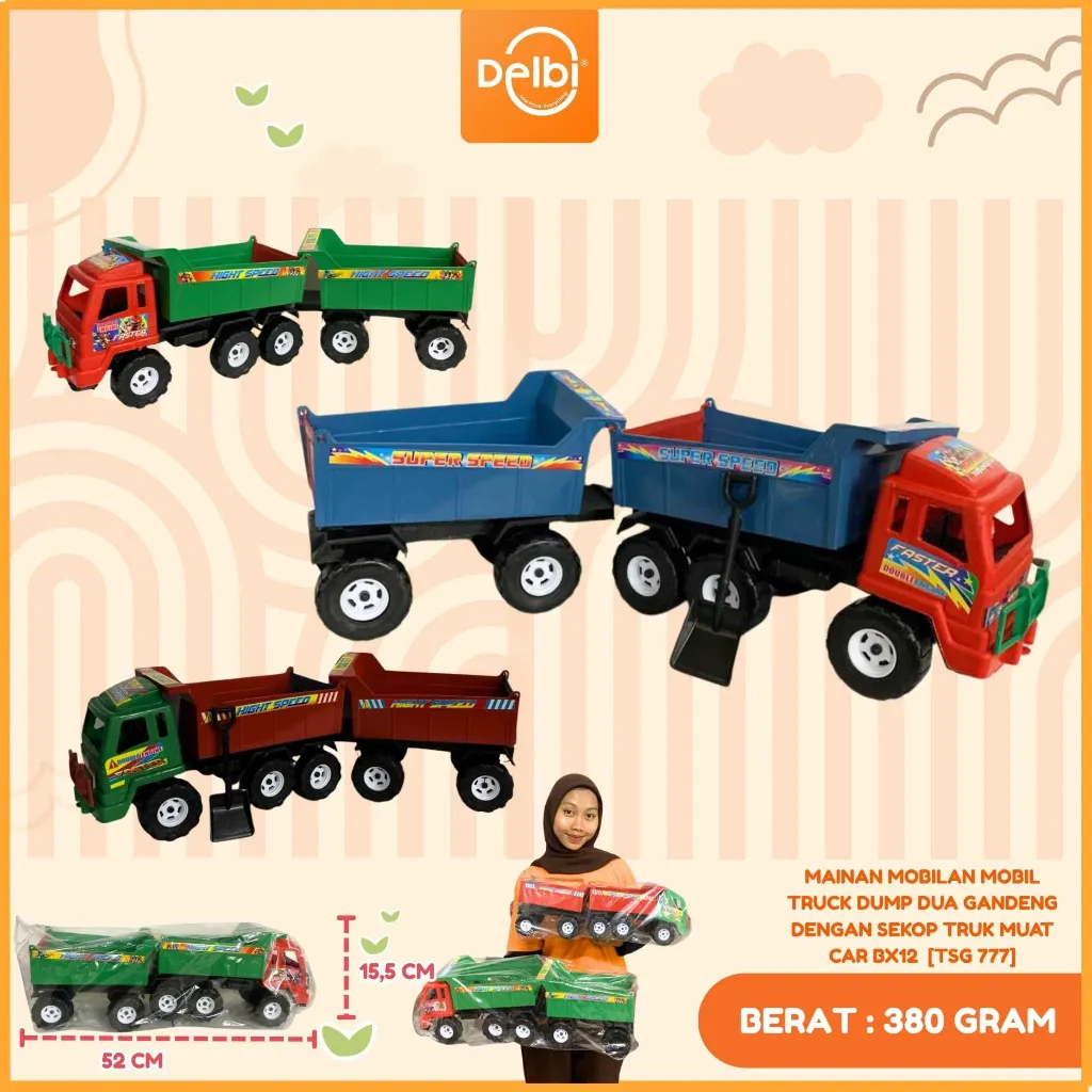 MAINAN MOBILAN MOBIL TRUCK DUMP DUA GANDENG DENGAN SEKOP TRUK MUAT CAR BX12
