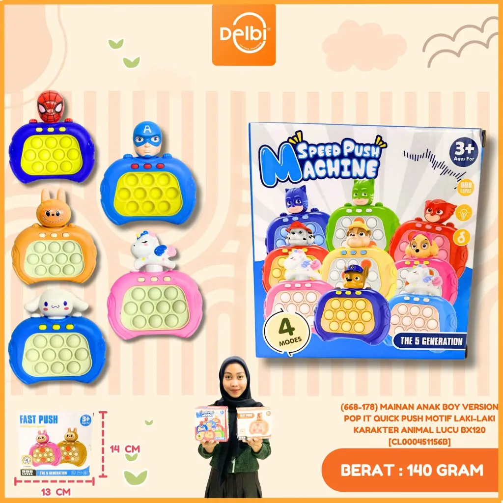 [CL000451156] (668-178) MAINAN ANAK VERSION POP IT QUICK PUSH MOTIF CEWEK & COWOK KARAKTER ANIMAL LUCU BX120