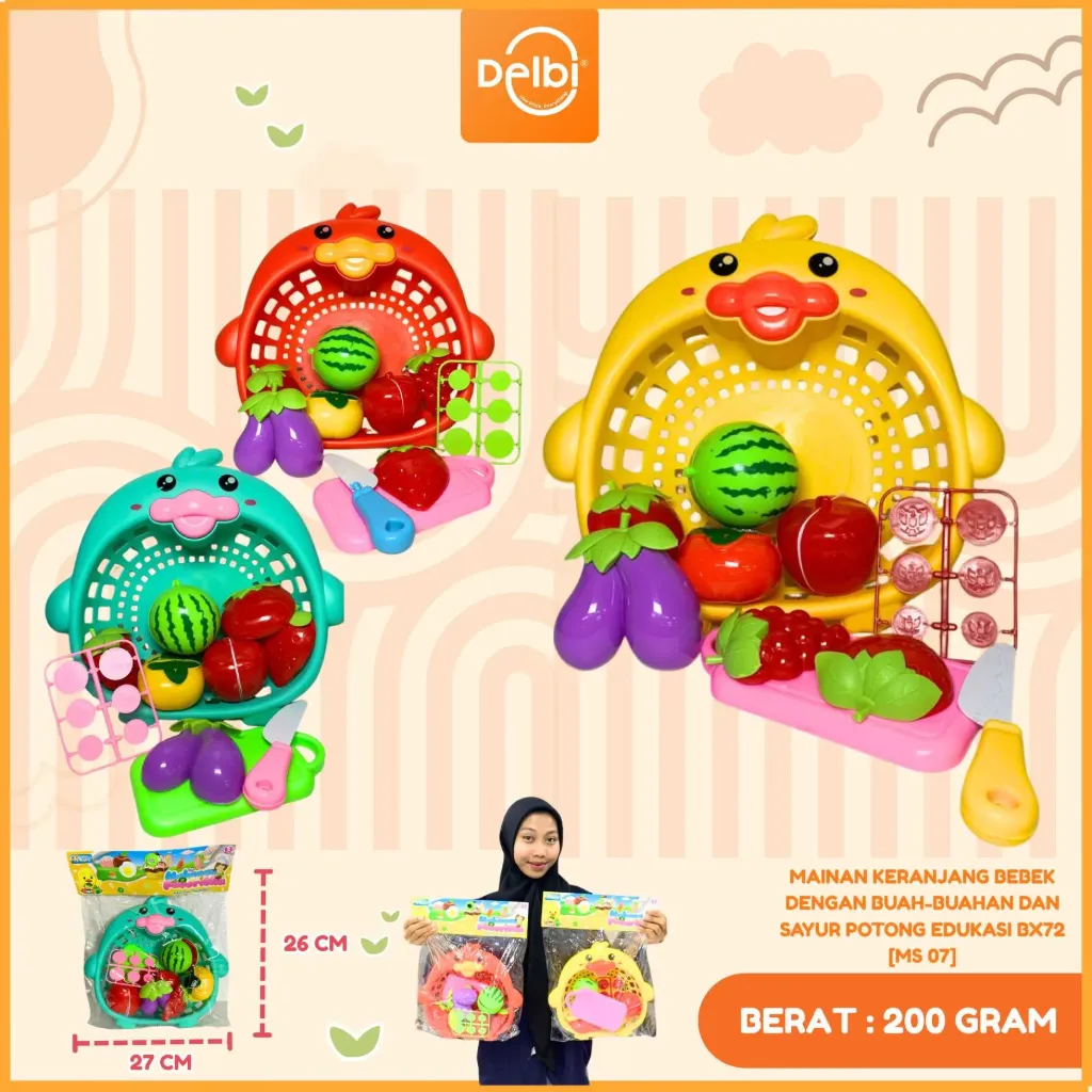 MAINAN KERANJANG BEBEK DENGAN BUAH-BUAHAN DAN SAYUR POTONG EDUKASI BX72
