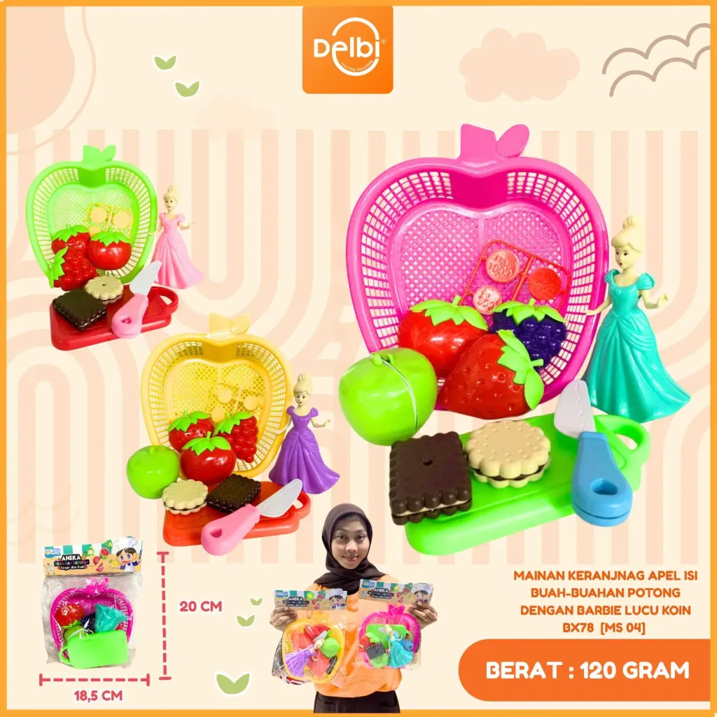 [MS 04] MAINAN KERANJNAG APEL ISI BUAH-BUAHAN POTONG DENGAN BARBIE LUCU KOIN BX78