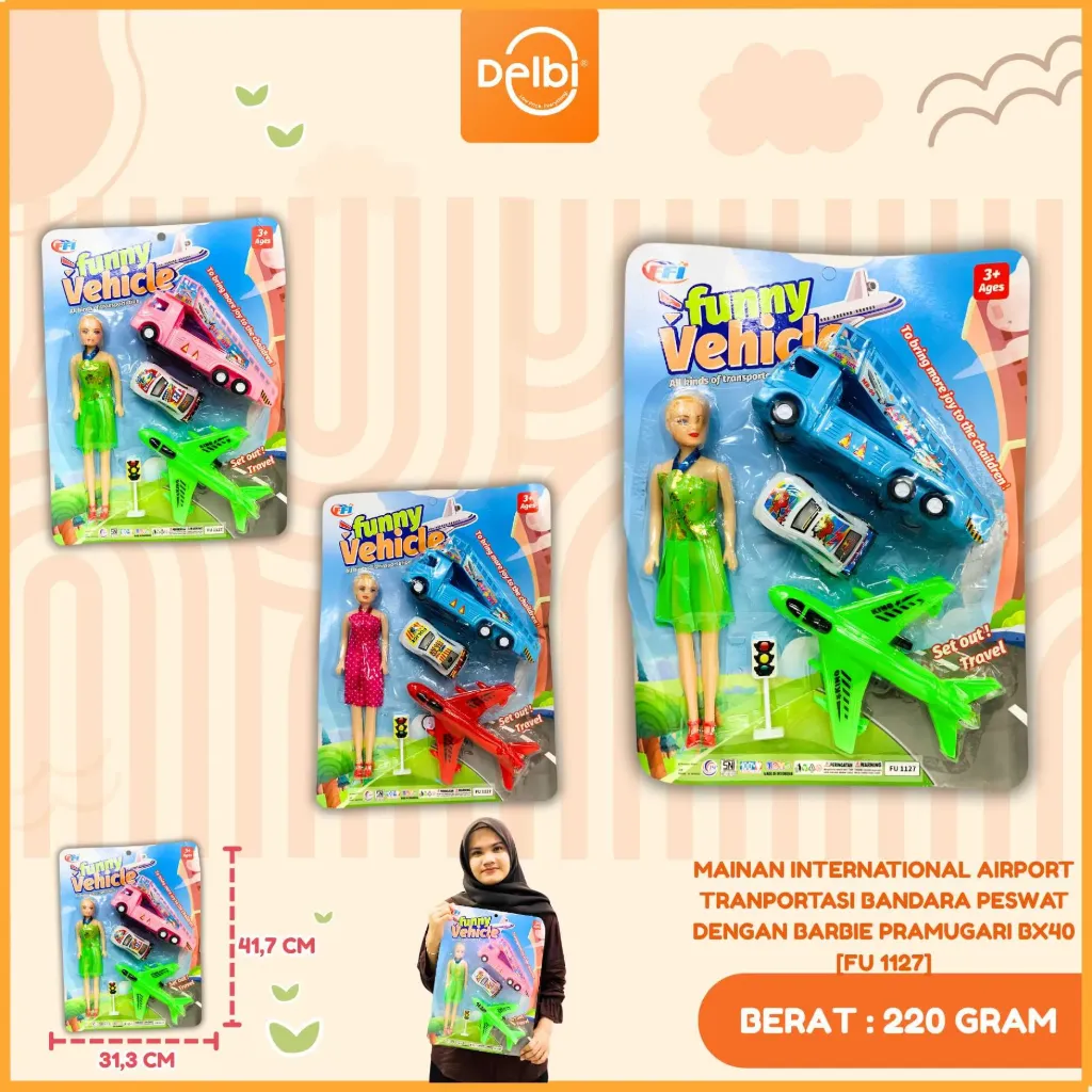 [FU 1127] MAINAN INTERNATIONAL AIRPORT TRANPORTASI BANDARA PESWAT DENGAN BARBIE PRAMUGARI BX40
