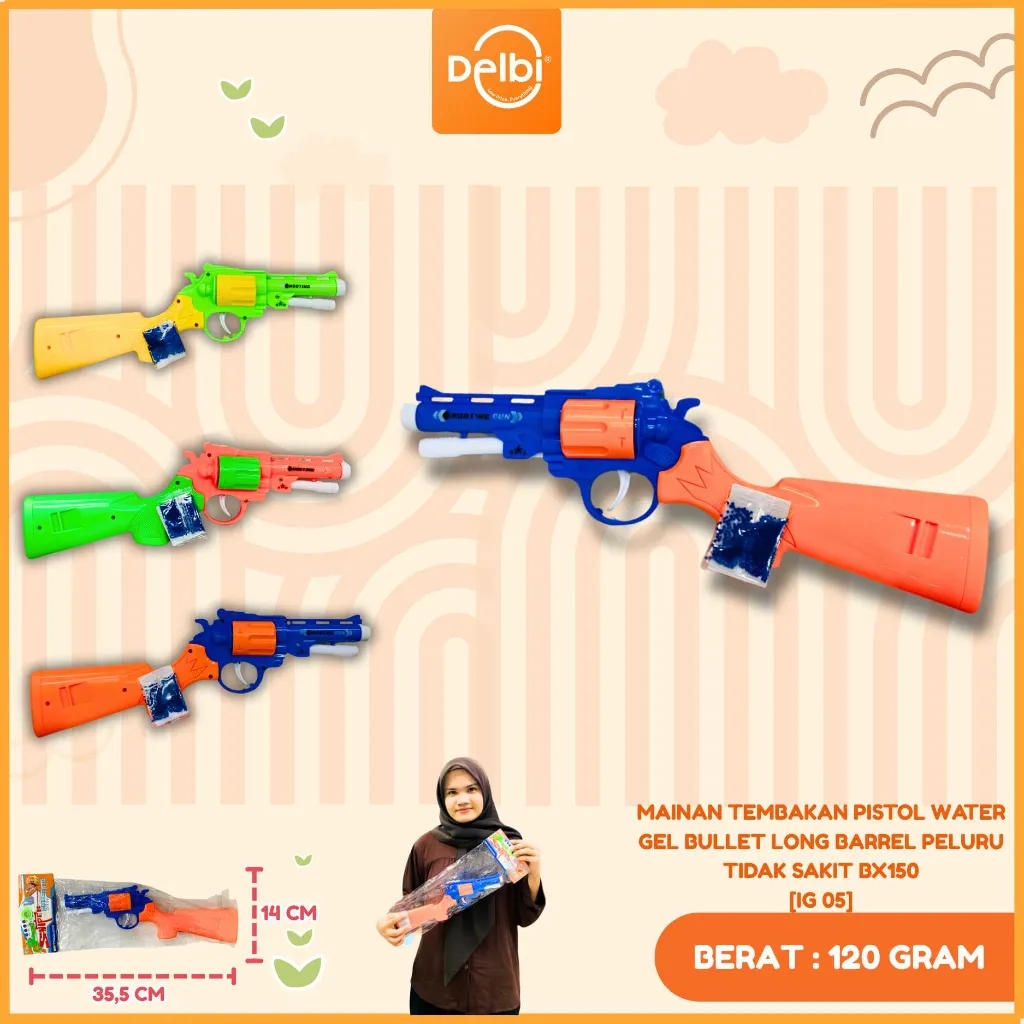 [IG 05] MAINAN TEMBAKAN PISTOL WATER GEL BULLET LONG BARREL PELURU TIDAK SAKIT BX150