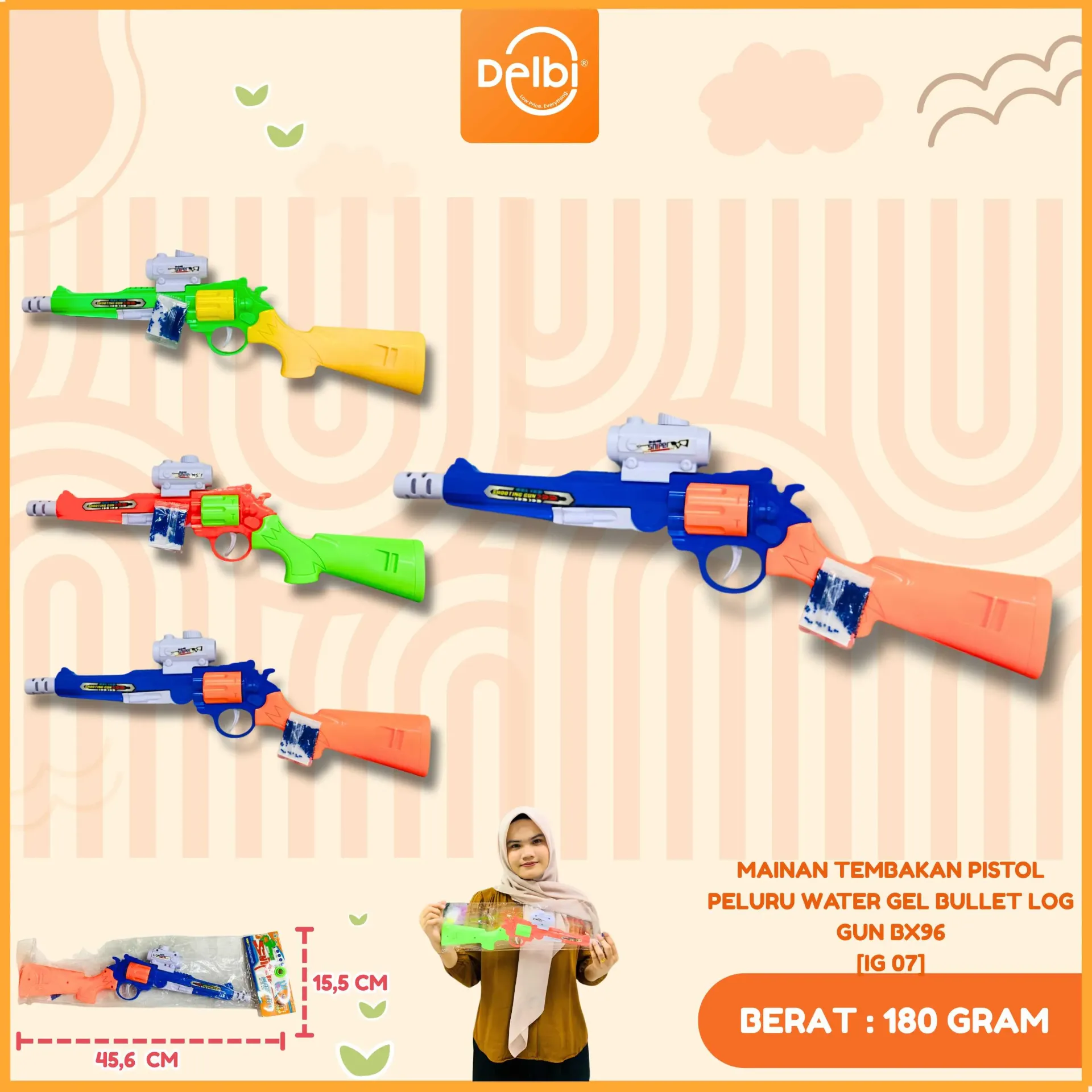 [IG 07] MAINAN TEMBAKAN PISTOL PELURU WATER GEL BULLET LOG GUN BX96