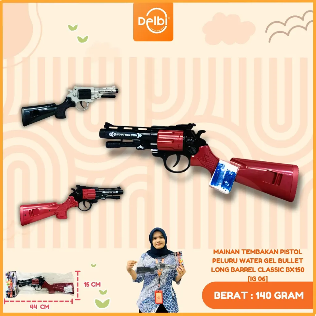 [IG 06] MAINAN TEMBAKAN PISTOL PELURU WATER GEL BULLET LONG BARREL CLASSIC BX150