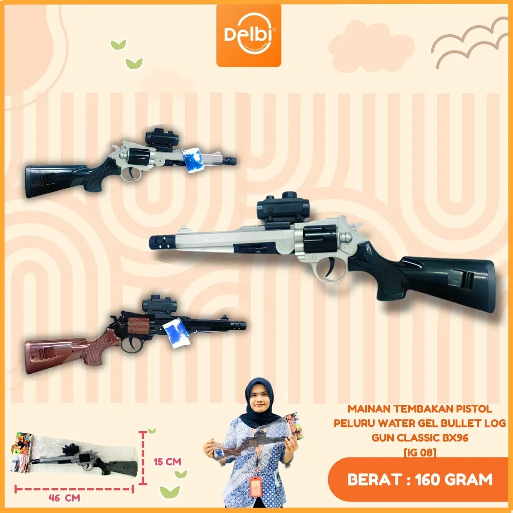 [IG 08] MAINAN TEMBAKAN PISTOL PELURU WATER GEL BULLET LOG GUN CLASSIC BX96
