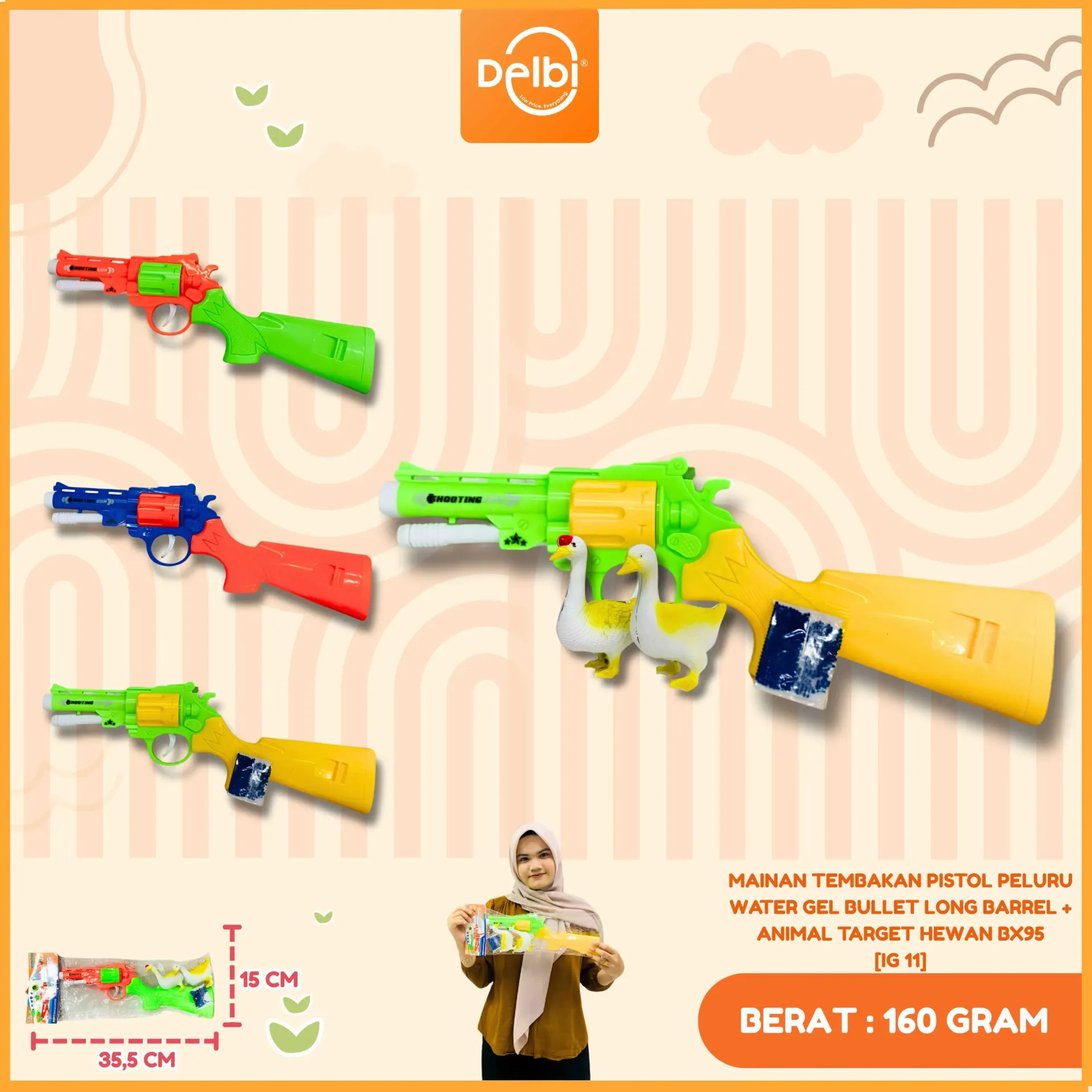 [IG 11] MAINAN TEMBAKAN PISTOL PELURU WATER GEL BULLET LONG BARREL + ANIMAL TARGET HEWAN BX95