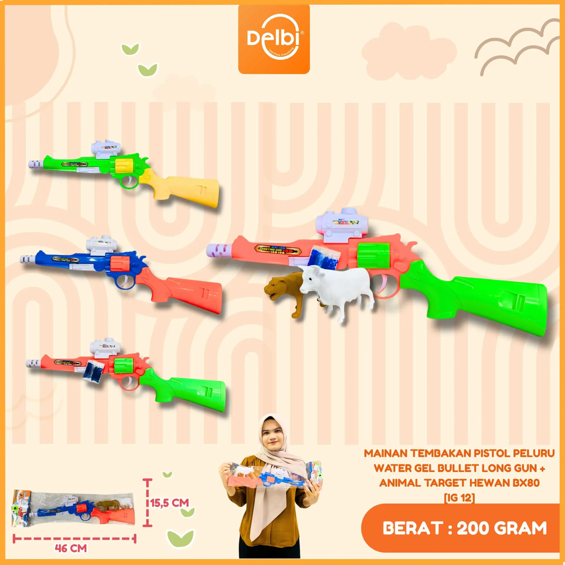 [IG 12] MAINAN TEMBAKAN PISTOL PELURU WATER GEL BULLET LONG GUN + ANIMAL TARGET HEWAN BX80