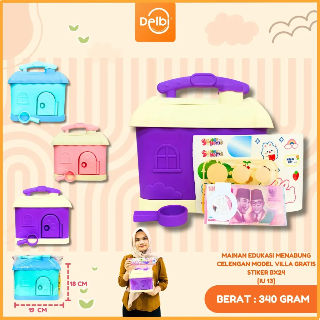 [IU 13] MAINAN EDUKASI MENABUNG CELENGAN MODEL VILLA GRATIS STIKER BX24