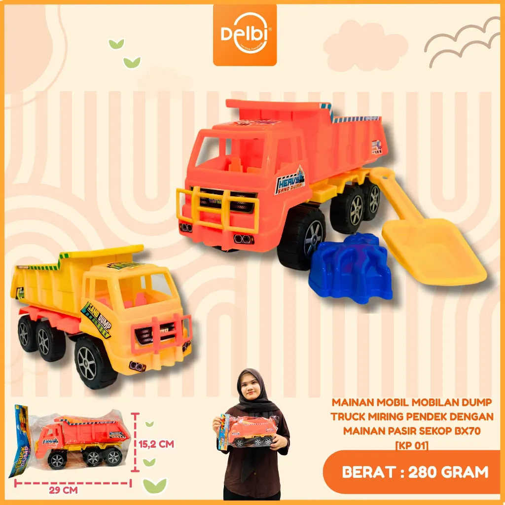 MAINAN MOBIL MOBILAN DUMP TRUCK MIRING PENDEK DENGAN MAINAN PASIR SEKOP PLASTIK PP BX70