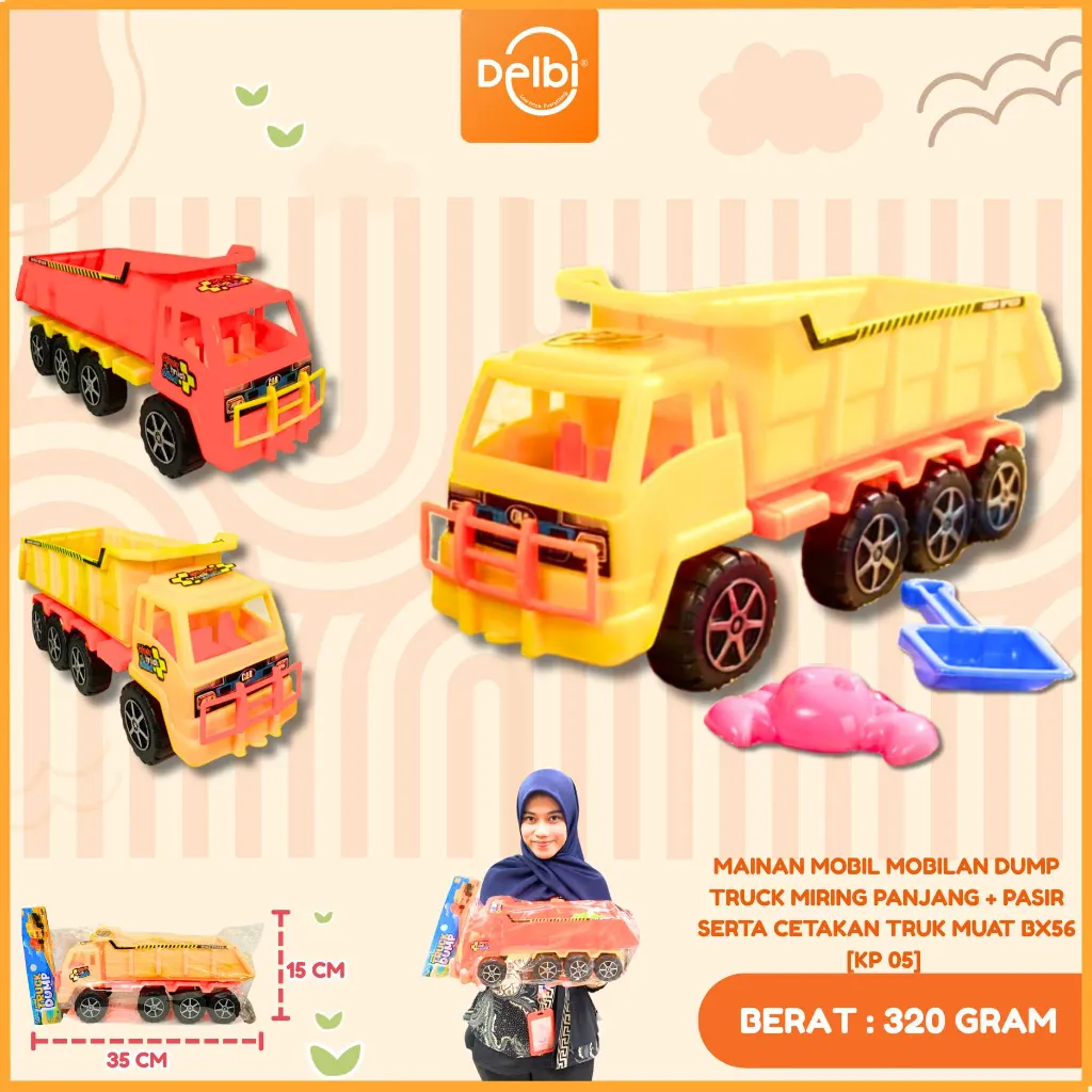 MAINAN MOBIL MOBILAN DUMP TRUCK MIRING PANJANG + PASIR SERTA CETAKAN TRUK MUAT PLASTIK PP BX56