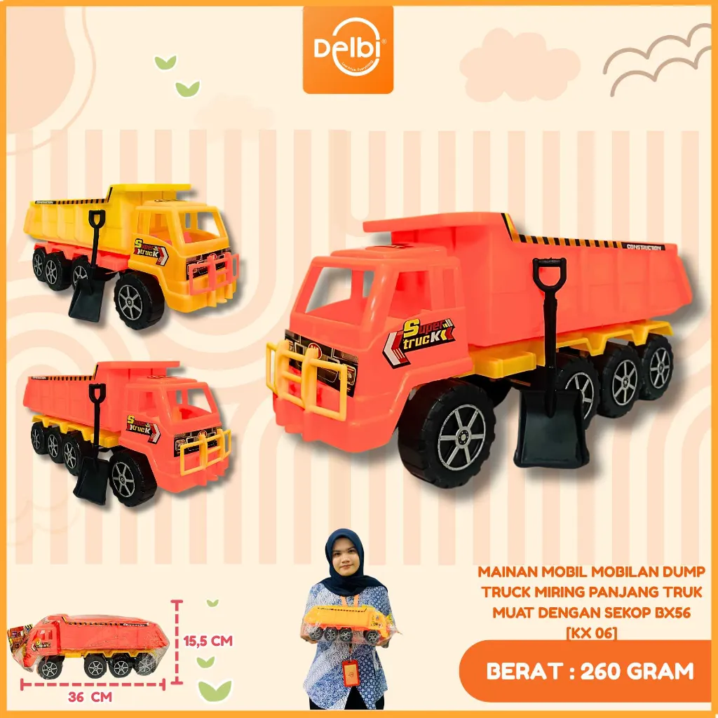MAINAN MOBIL MOBILAN DUMP TRUCK MIRING PANJANG TRUK MUAT DENGAN SEKOP PLASTIK OPP BX56