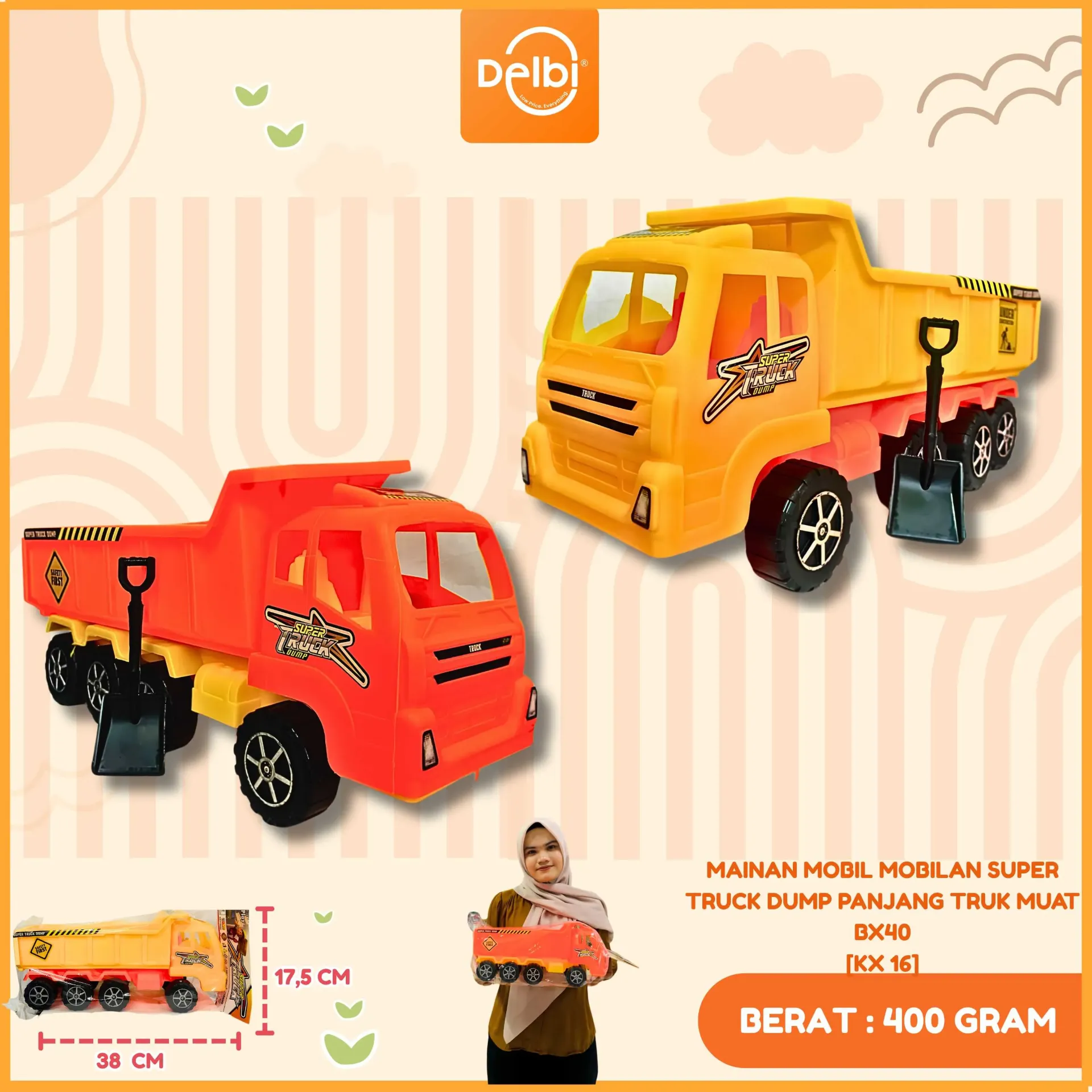 MAINAN MOBIL MOBILAN SUPER TRUCK DUMP PANJANG TRUK MUAT PLASTIK PP BX40