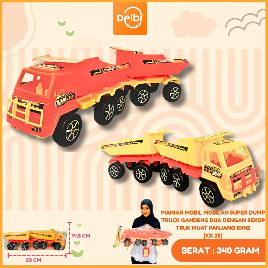 MAINAN MOBIL MOBILAN SUPER DUMP TRUCK GANDENG DUA DENGAN SEKOP TRUK MUAT PANJANG PLASTIK PP BX42