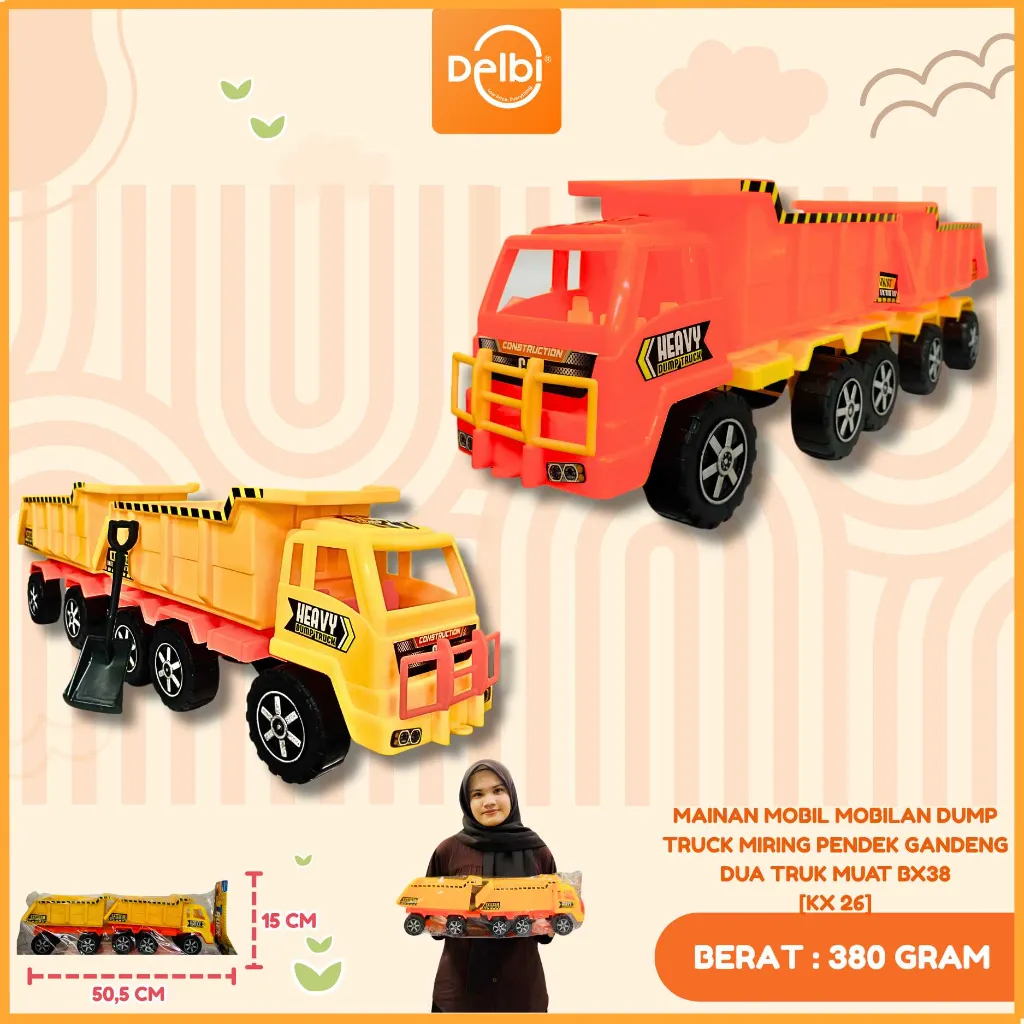 [KX 26] MAINAN MOBIL MOBILAN DUMP TRUCK MIRING PENDEK GANDENG DUA TRUK MUAT PLASTIK PP BX38