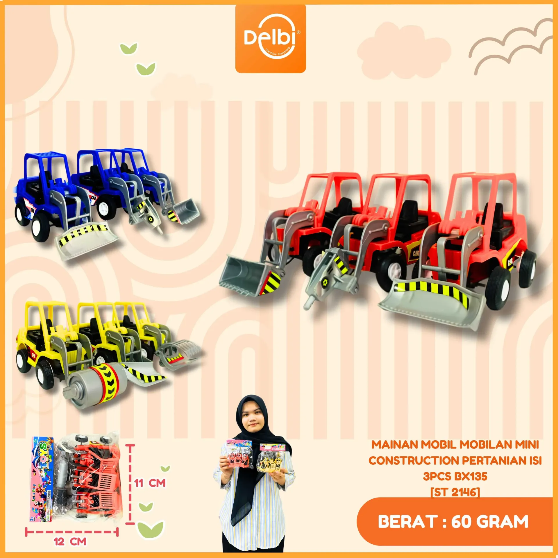 MAINAN MOBIL MOBILAN MINI CONSTRUCTION PERTANIAN ISI 3PCS PLASTIK PP BX135