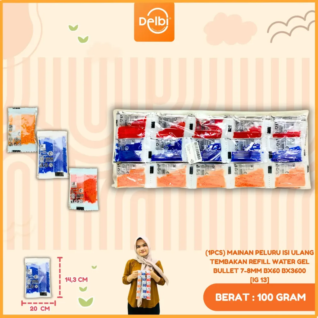 [IG 13] (1PCS) MAINAN PELURU ISI ULANG TEMBAKAN REFILL WATER GEL BULLET 7-8MM BX60 BX3600