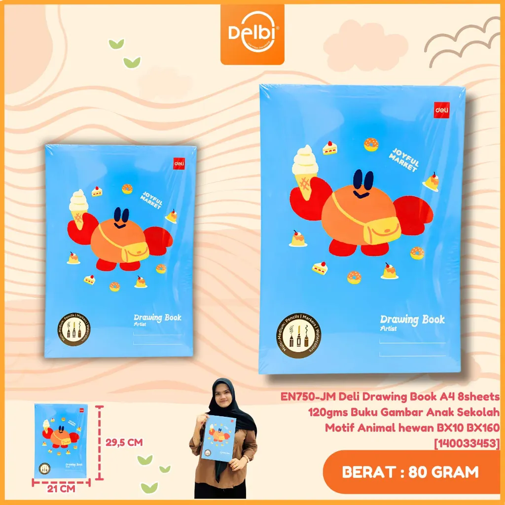 [140033453] EN750-JM Deli Drawing Book A4 8sheets 120gms Buku Gambar Anak Sekolah Motif Animal hewan BX10 BX160