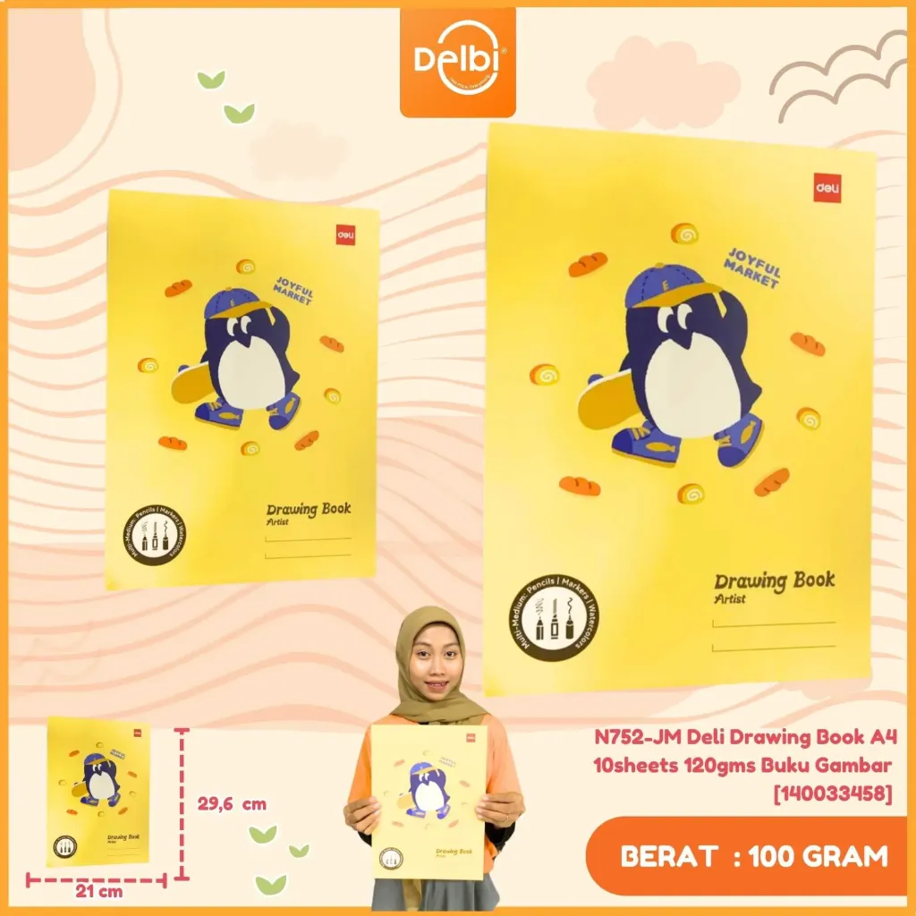 [140033458] EN752-JM Deli Drawing Book A4 10sheets 120gms Buku Gambar Anak Sekolah Motif Animal BX5 BX160