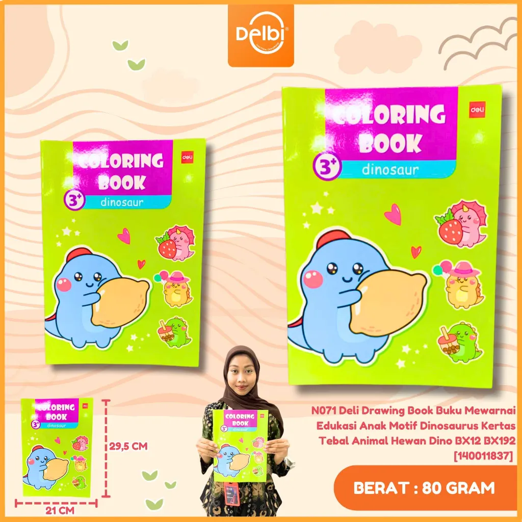 [140011837] N071 Deli Drawing Book Buku Mewarnai Edukasi Anak Motif Dinosaurus Kertas Tebal Animal Hewan Dino BX12 BX192