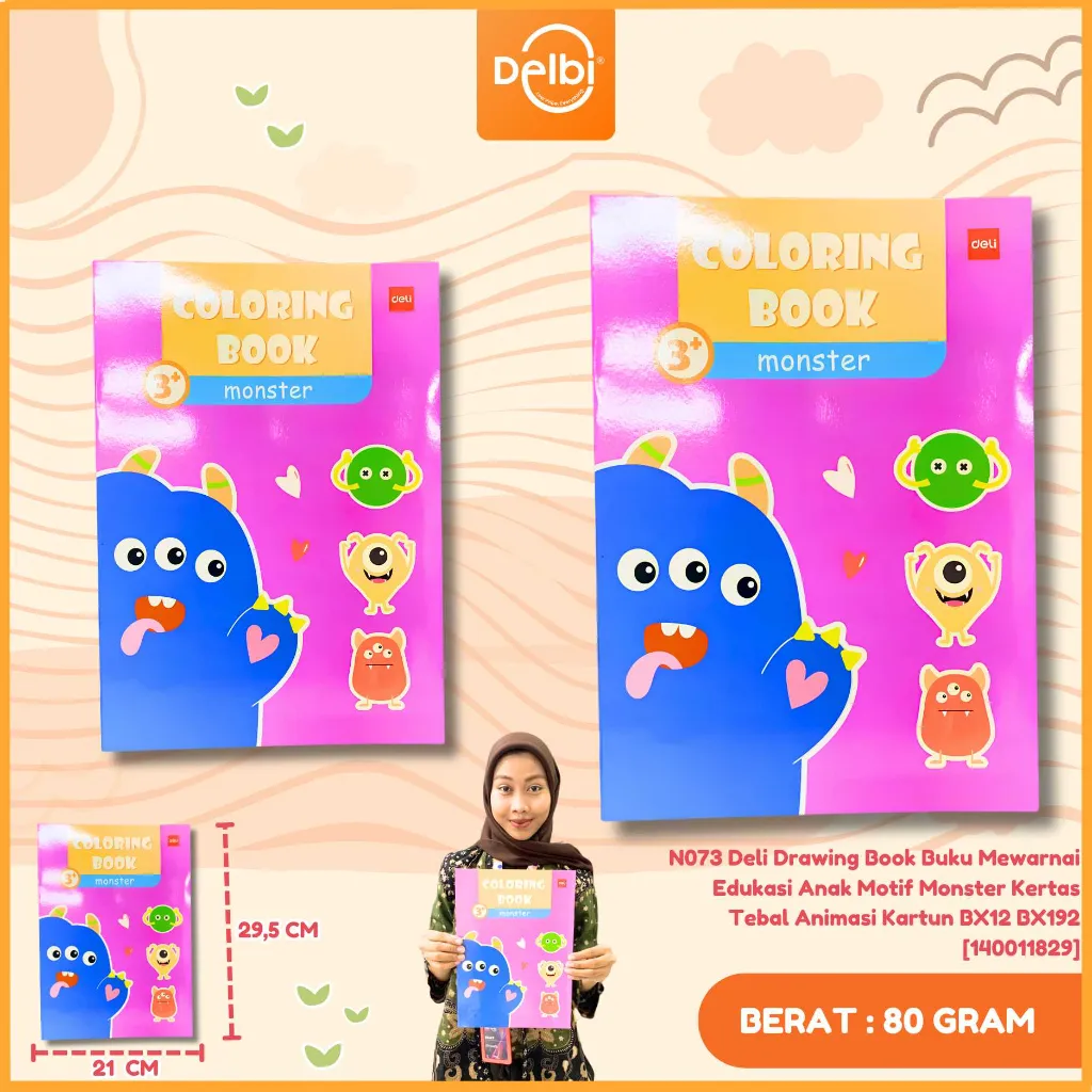 [140011829] N073 Deli Drawing Book Buku Mewarnai Edukasi Anak Motif Monster Kertas Tebal Animasi Kartun BX12 BX192