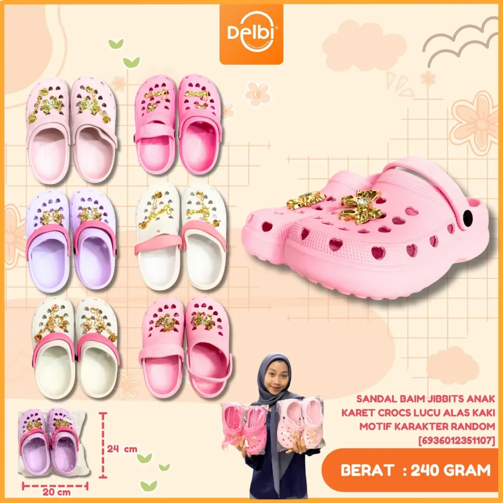 SANDAL BAIM JIBBITS ANAK KARET CROCS LUCU ALAS KAKI MOTIF KARAKTER RANDOM SENDAL
