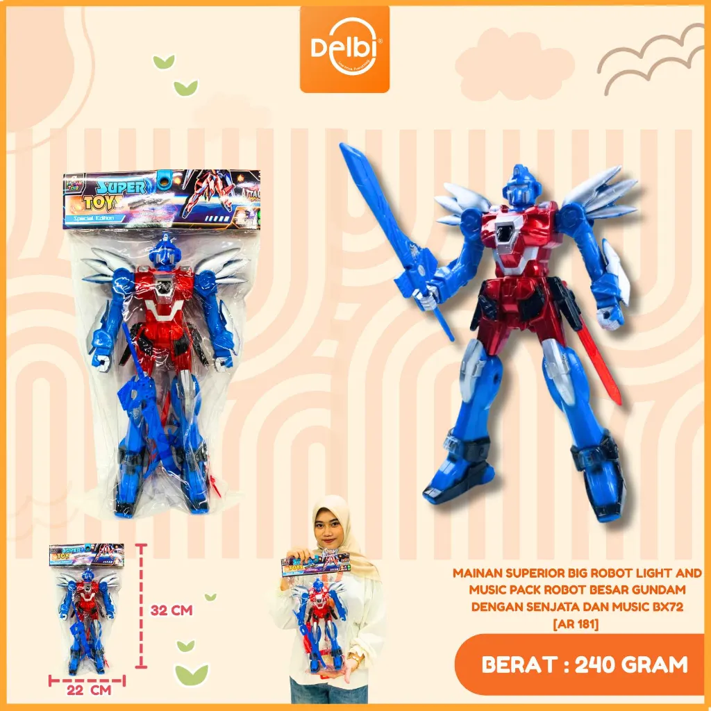 [AR 181] MAINAN SUPERIOR BIG ROBOT LIGHT AND MUSIC PACK ROBOT BESAR GUNDAM DENGAN SENJATA DAN MUSIC BX72