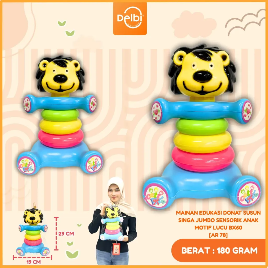 [AR 78] MAINAN EDUKASI DONAT SUSUN SINGA JUMBO SENSORIK ANAK MOTIF LUCU BX60