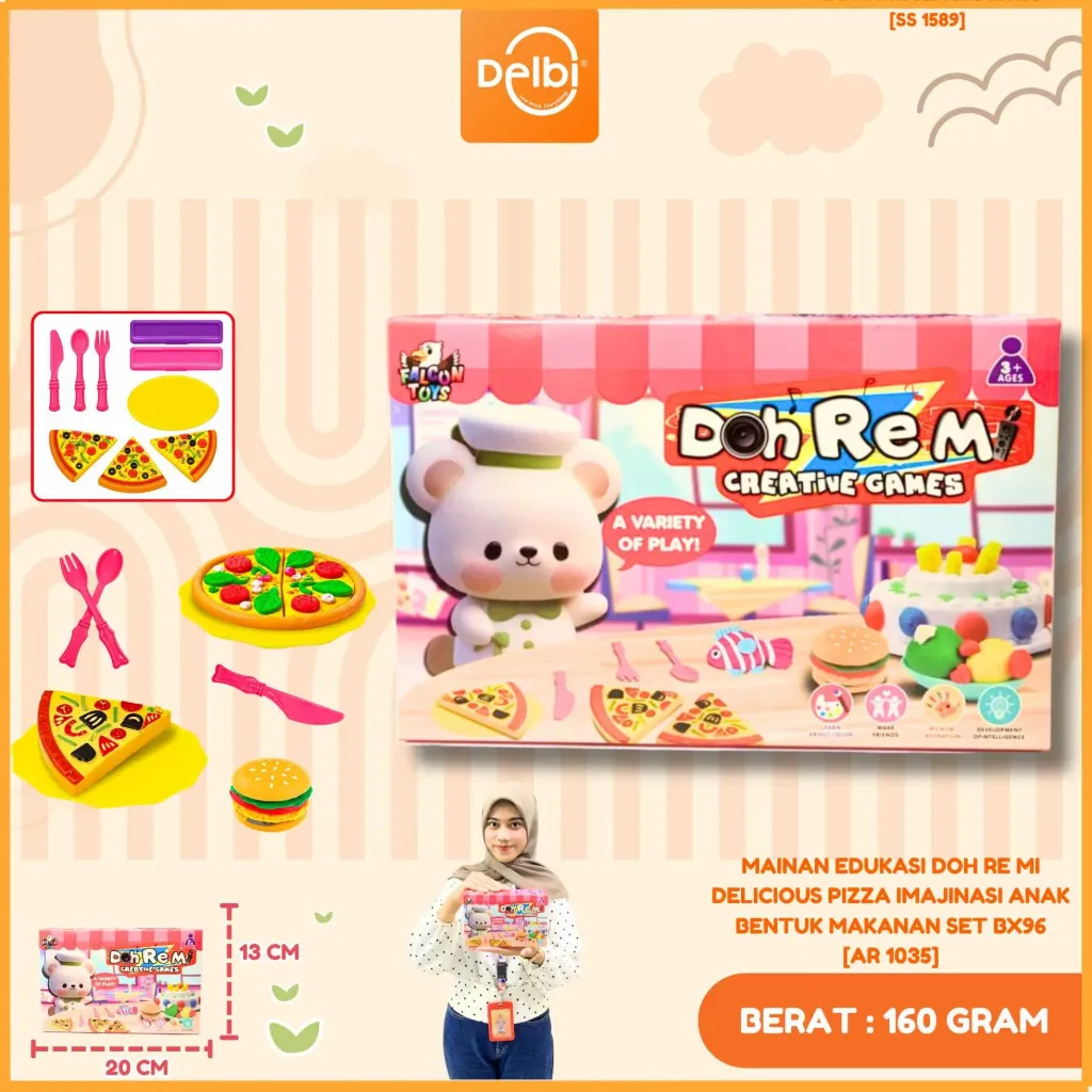 [AR 1035] MAINAN EDUKASI DOH RE MI DELICIOUS PIZZA IMAJINASI ANAK BENTUK MAKANAN SET BX96