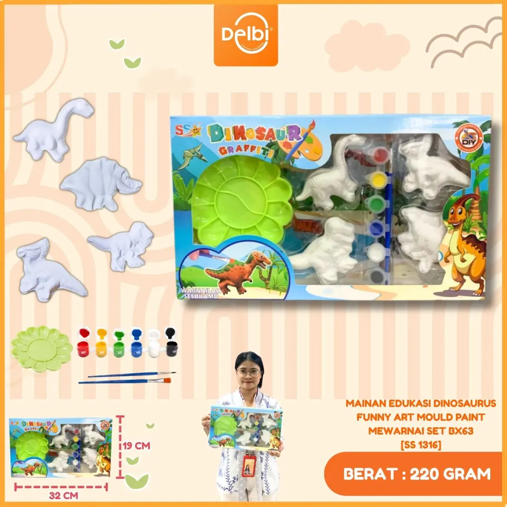 [SS 1316] MAINAN EDUKASI DINOSAURUS FUNNY ART MOULD PAINT MEWARNAI GYPSUM SET BX63