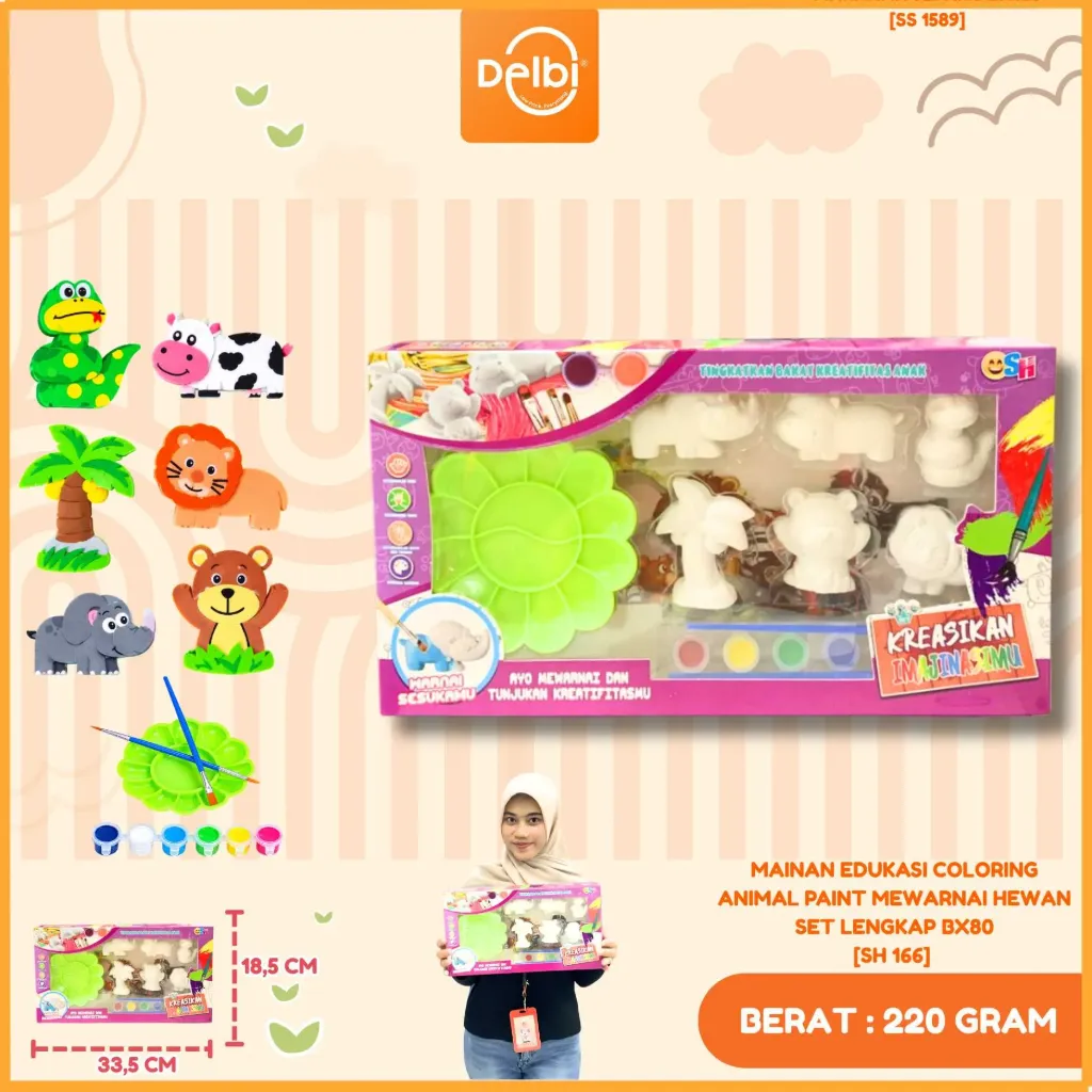[SH 166] MAINAN EDUKASI COLORING ANIMAL PAINT MEWARNAI HEWAN GYPSUM SET LENGKAP BX80