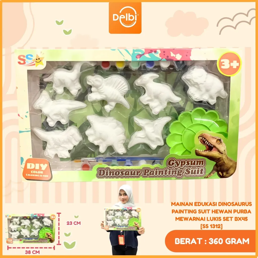 [SS 1312] MAINAN EDUKASI DINOSAURUS PAINTING SUIT HEWAN PURBA MEWARNAI LUKIS GYPSUM SET BX45