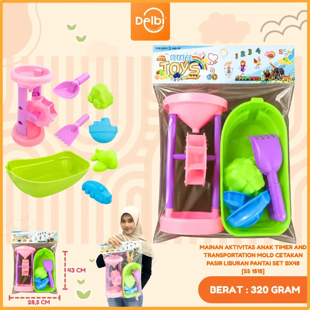 [SS 1515] MAINAN AKTIVITAS ANAK TIMER AND TRANSPORTATION MOLD CETAKAN PASIR LIBURAN PANTAI SET PLASTIK PP BX48