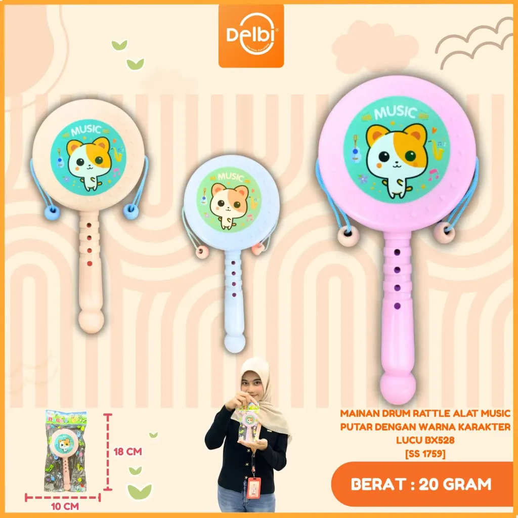 [SS 1759] MAINAN DRUM RATTLE ALAT MUSIC PUTAR DENGAN WARNA KARAKTER LUCU OPP BX528