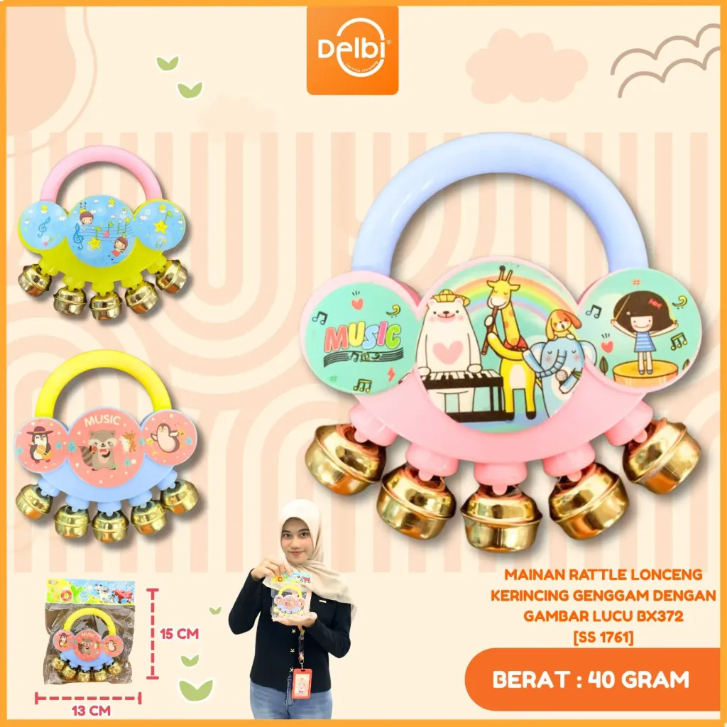 [SS 1761] MAINAN BABY BAYI RATTLE LONCENG KERINCING GENGGAM DENGAN GAMBAR LUCU PLASTIK OPP BX372