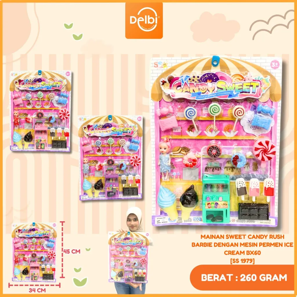 MAINAN SWEET CANDY RUSH BARBIE DENGAN MESIN PERMEN ICE CREAM BX60
