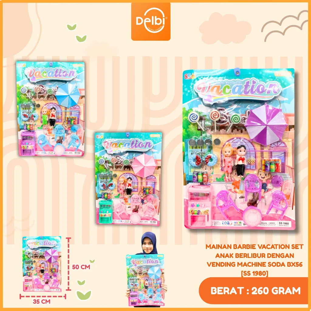 [SS 1980] MAINAN BARBIE VACATION SET ANAK BERLIBUR DENGAN VENDING MACHINE SODA BX56