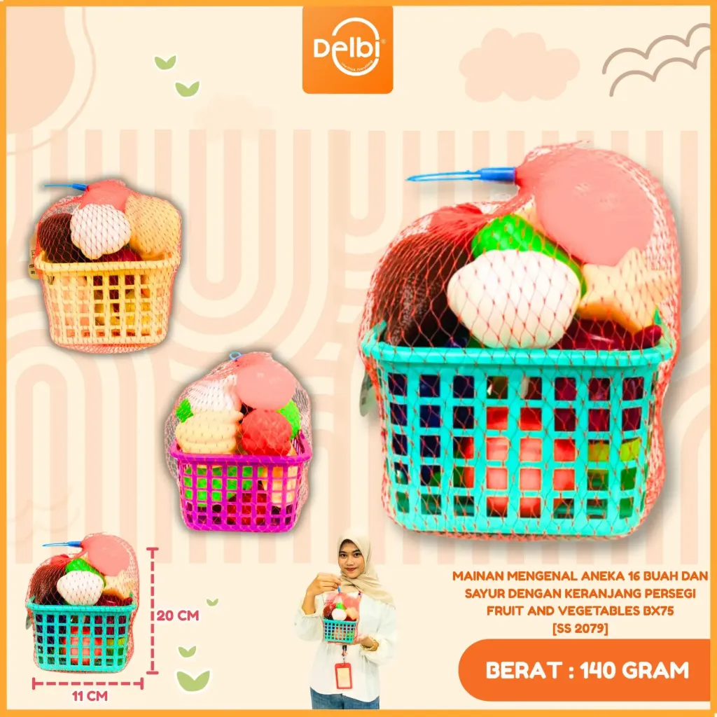 MAINAN MENGENAL ANEKA 16 BUAH DAN SAYUR DENGAN KERANJANG PERSEGI FRUIT AND VEGETABLES BX75