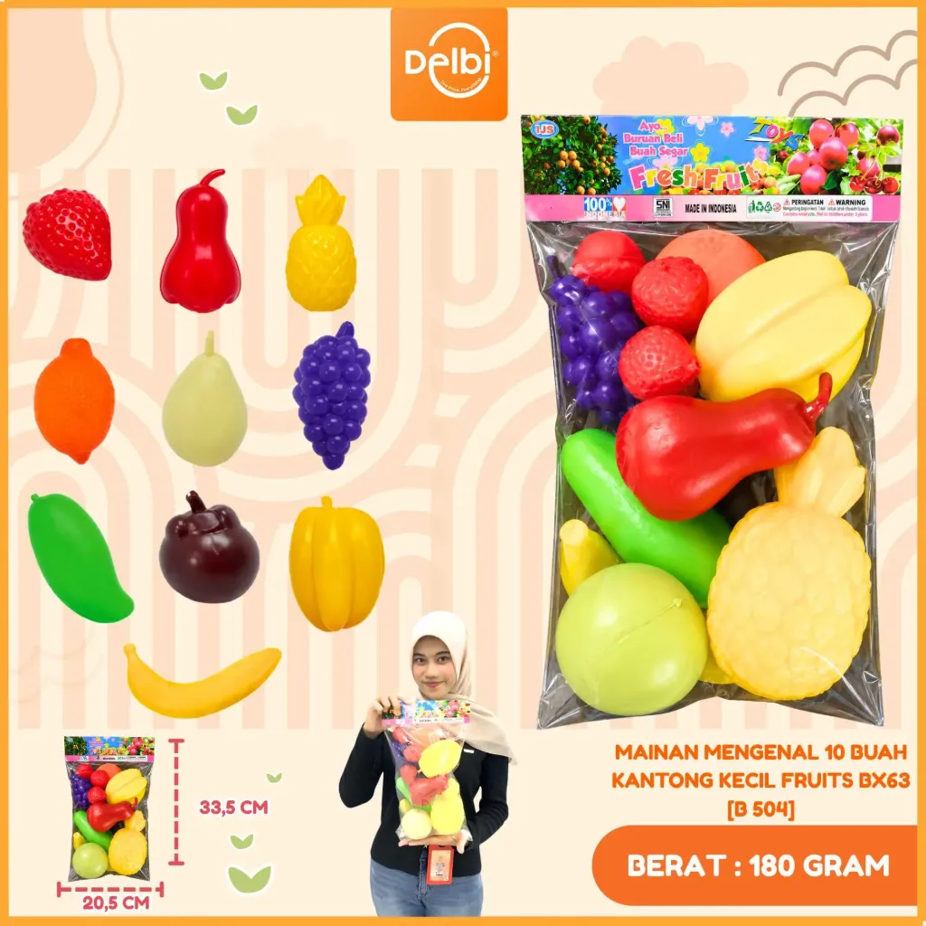 [B 504] MAINAN MENGENAL 10 BUAH KANTONG KECIL FRUITS PLASTIK PP BX63