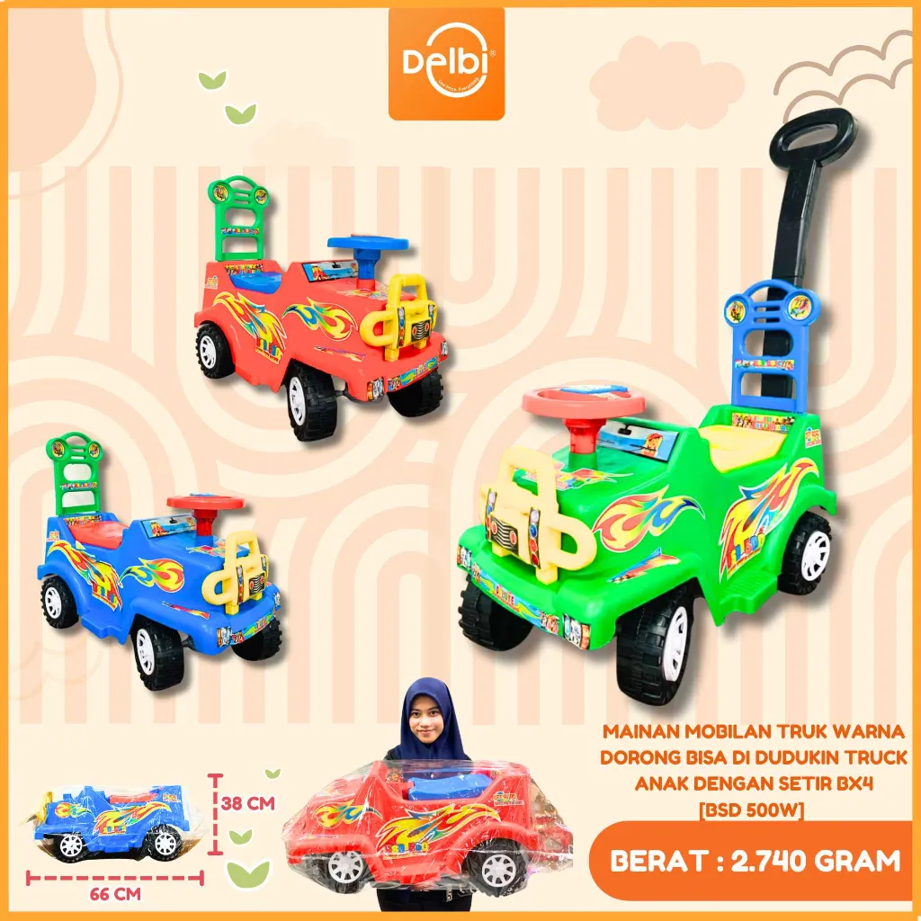 [BSD 500W] MAINAN MOBILAN TRUK WARNA DORONG BISA DI DUDUKIN TRUCK ANAK DENGAN SETIR PLASTIK PP BX4