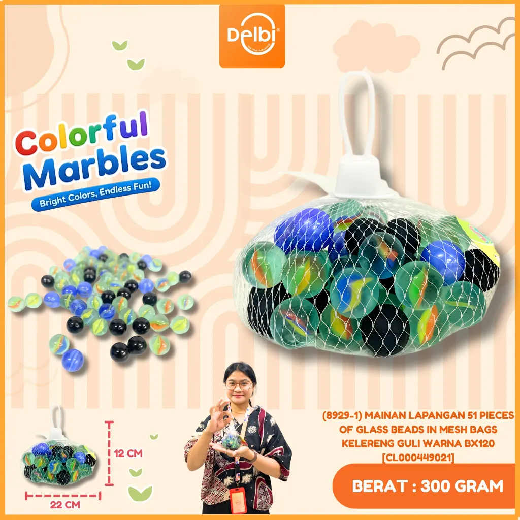 [CL000449021] (8929-1) MAINAN LAPANGAN 51 PIECES OF GLASS BEADS IN MESH BAGS KELERENG GULI WARNA BX120