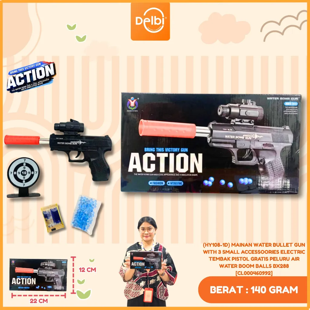 [CL000460992] (HY108-1D) MAINAN WATER BULLET GUN WITH 3 SMALL ACCESSOORIES ELECTRIC TEMBAK PISTOL GRATIS PELURU AIR WATER BOOM BALLS BX288