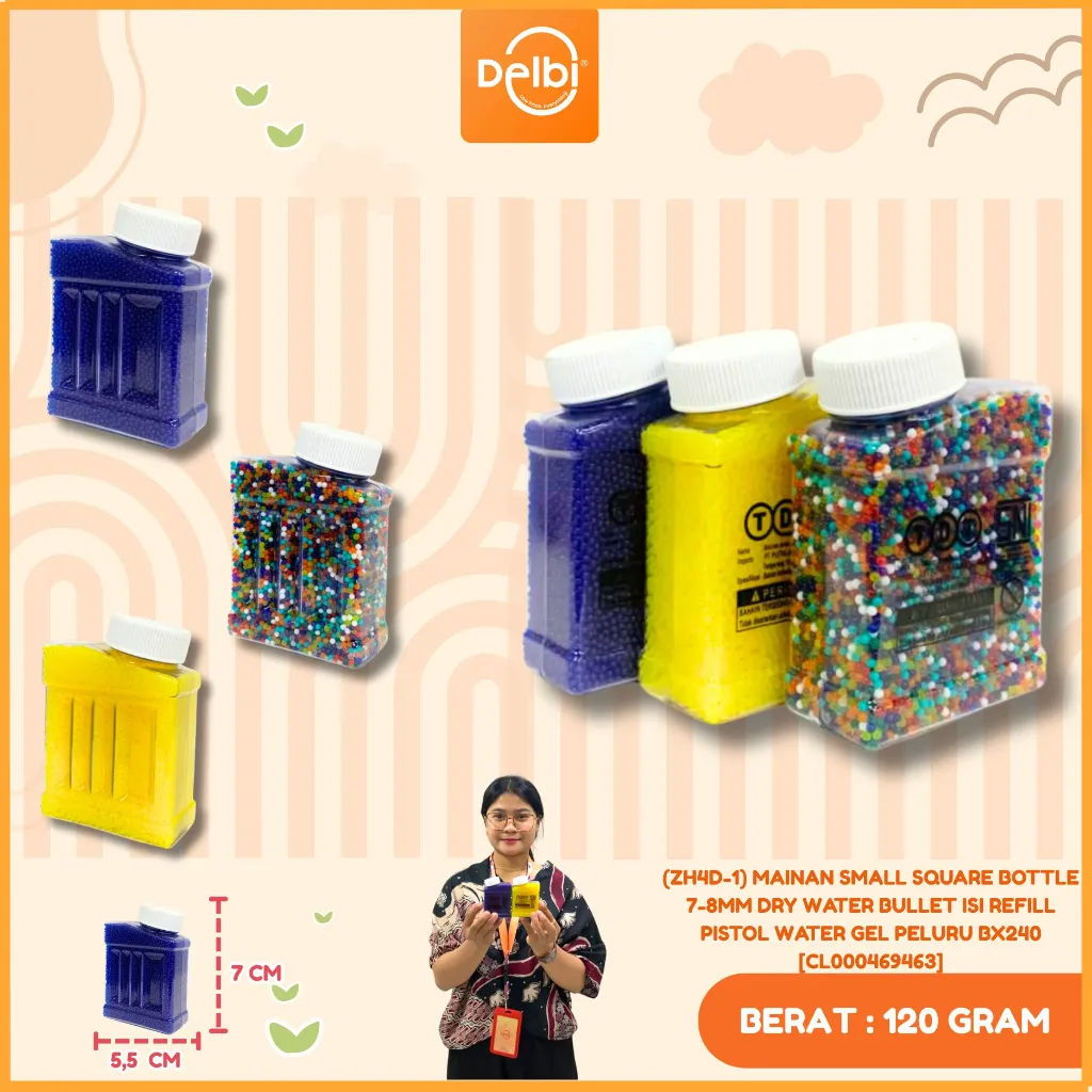 [CL000469463] (ZH4D-1) MAINAN SMALL SQUARE BOTTLE 7-8MM DRY WATER BULLET ISI REFILL PISTOL WATER GEL PELURU BX240