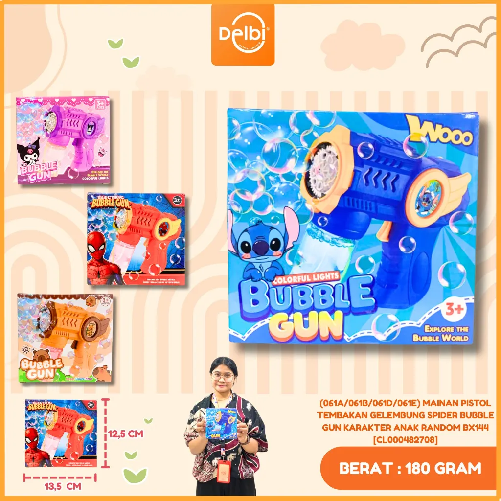 (061A/061B/061D/061E) MAINAN PISTOL TEMBAKAN GELEMBUNG SPIDER BUBBLE GUN KARAKTER ANAK RANDOM BX144