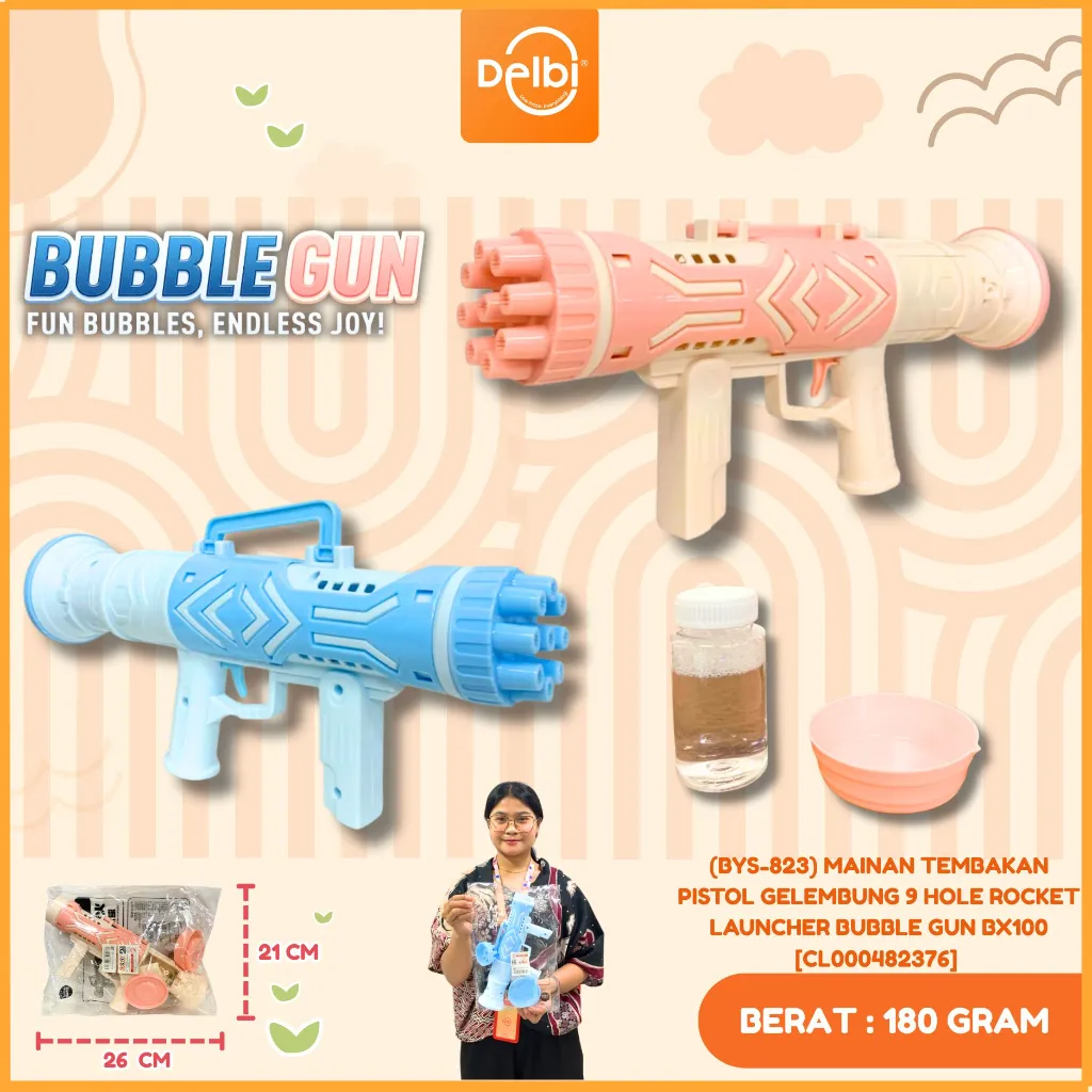 (BYS-823) MAINAN TEMBAKAN PISTOL GELEMBUNG 9 HOLE ROCKET LAUNCHER BUBBLE GUN BX100