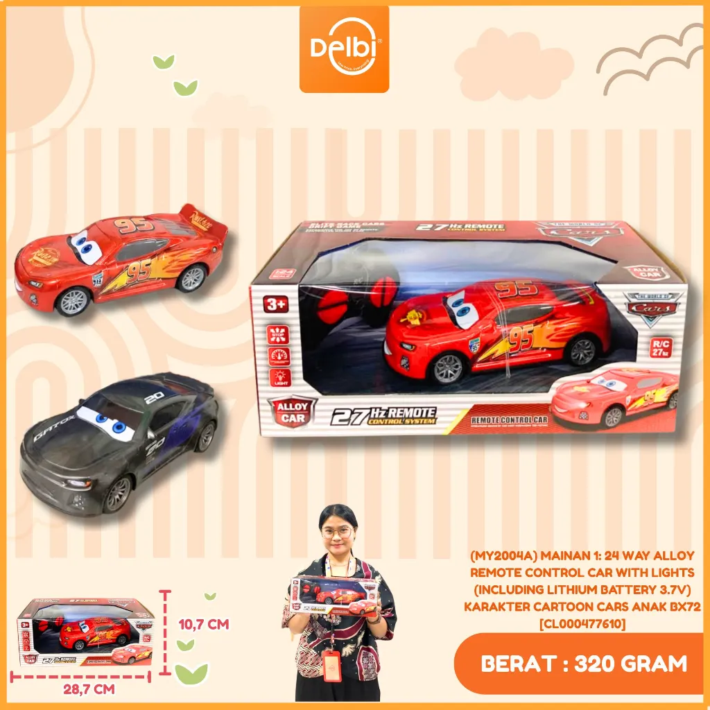(MY2004A) MAINAN 1: 24 WAY ALLOY REMOTE CONTROL CAR WITH LIGHTS (INCLUDING LITHIUM BATTERY 3.7V) KARAKTER CARTOON CARS ANAK BX72