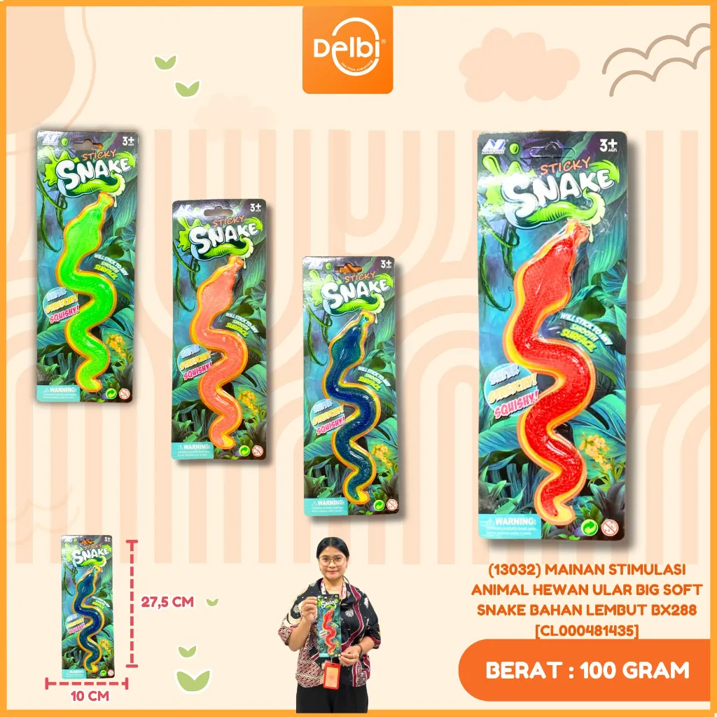 (13032) MAINAN STIMULASI ANIMAL HEWAN ULAR BIG SOFT SNAKE BAHAN LEMBUT BX288