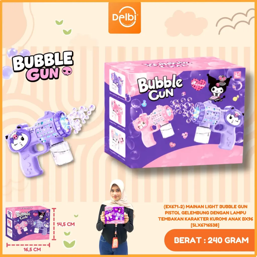 [SLX6716538] (EX671-2) MAINAN LIGHT BUBBLE GUN PISTOL GELEMBUNG DENGAN LAMPU TEMBAKAN KARAKTER KUROMI ANAK BX96